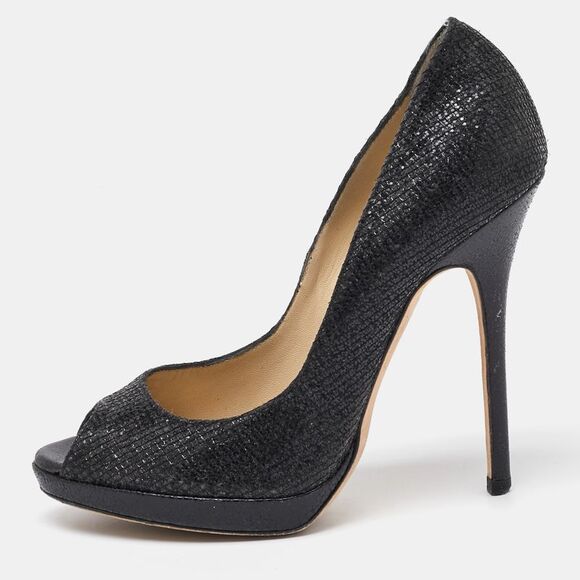 Jimmy Choo Black Glitter Fabric Luna Peep Toe Platform Pumps Size 37,New Products : American Fashion Style Bags On Sale